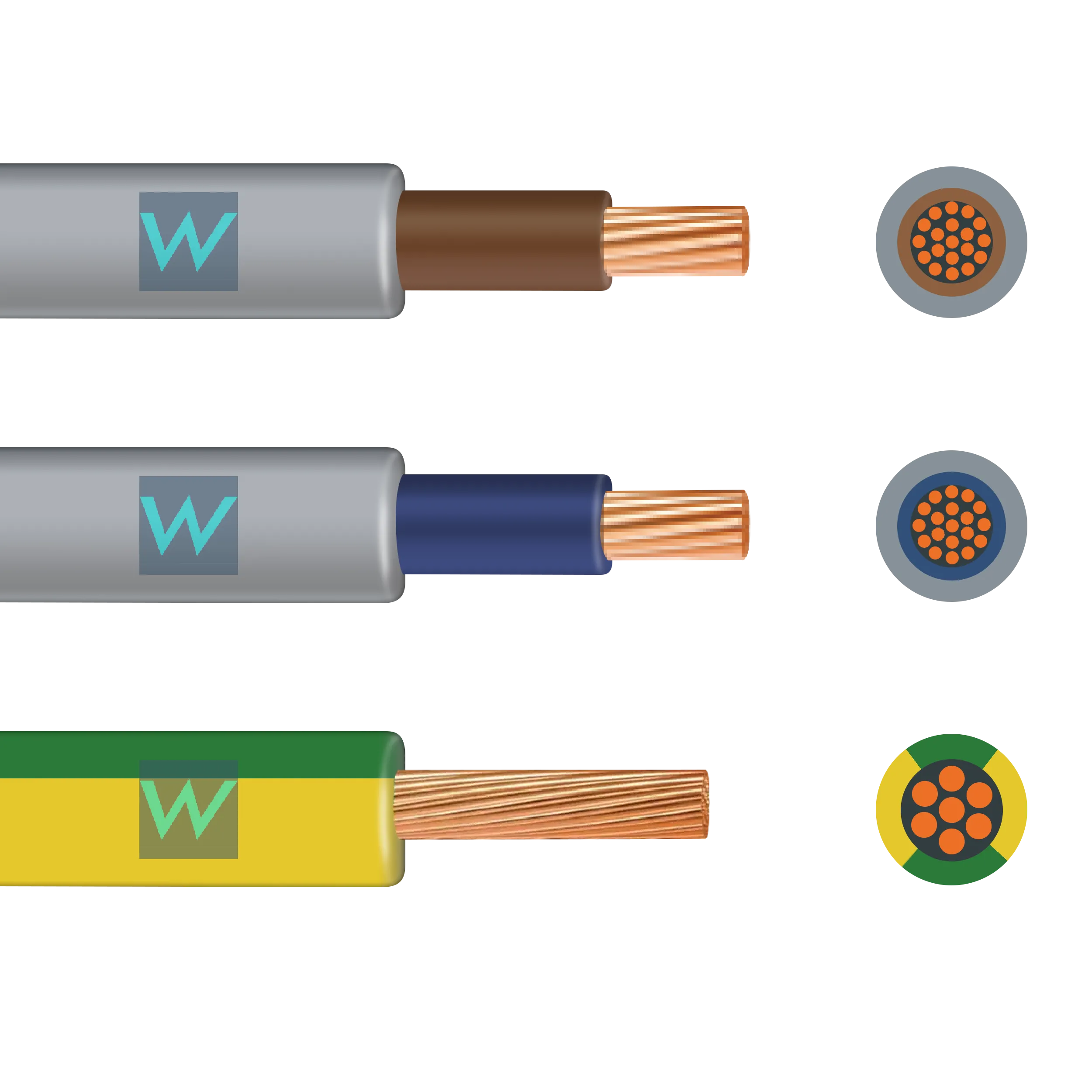 1m Flexi Meter Tails Pack 19-Strand 25mm Brown & Blue 6181YF & 16mm Green/Yellow 6491X - 1m
