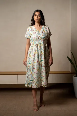 Aabha Off-White Printed Cotton Dress | Ray-ethnic