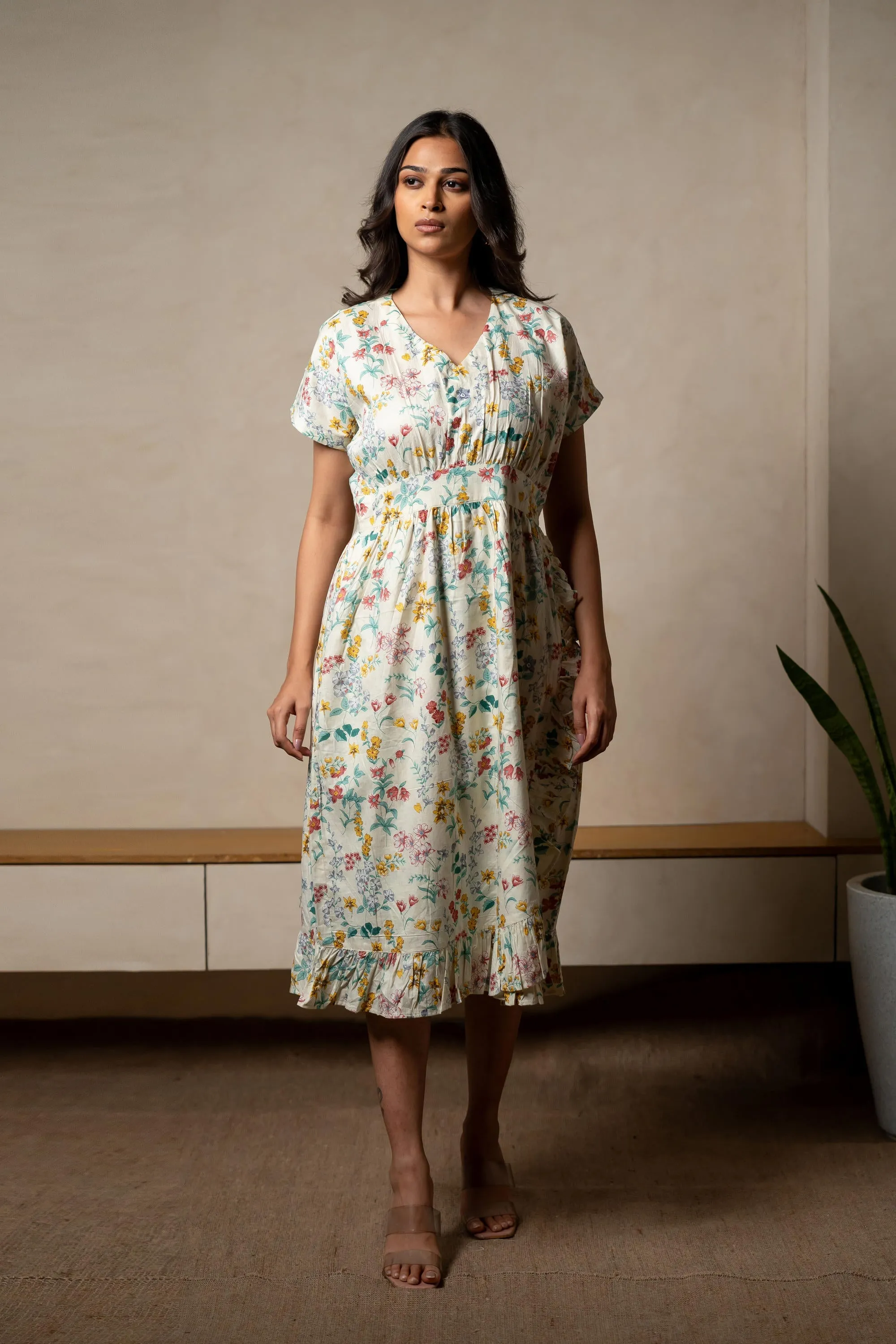 Aabha Off-White Printed Cotton Dress | Ray-ethnic