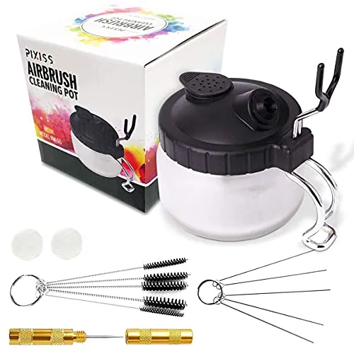Airbrush Cleaner Kit With Brush Cleaner Solution - Ultimate Airbrush Cleaning Kit, Holder, and Pot for Efficient Cleaning of Airbrushes - Glass Clean