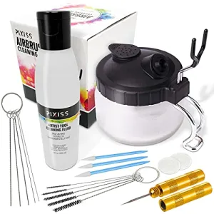 Airbrush Cleaner Kit With Brush Cleaner Solution - Ultimate Airbrush Cleaning Kit, Holder, and Pot for Efficient Cleaning of Airbrushes - Glass Clean