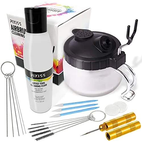Airbrush Cleaner Kit With Brush Cleaner Solution - Ultimate Airbrush Cleaning Kit, Holder, and Pot for Efficient Cleaning of Airbrushes - Glass Clean