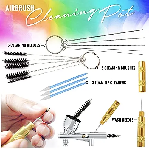Airbrush Cleaner Kit With Brush Cleaner Solution - Ultimate Airbrush Cleaning Kit, Holder, and Pot for Efficient Cleaning of Airbrushes - Glass Clean