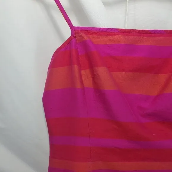 Ann Taylor Pink Orange Striped Silk Dupioni Dress Sleeveless Back Zip 2P (A-10)