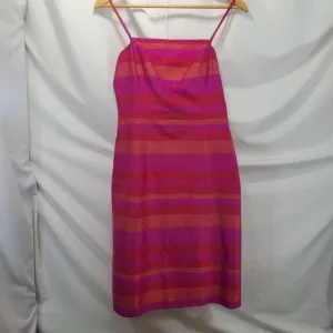 Ann Taylor Pink Orange Striped Silk Dupioni Dress Sleeveless Back Zip 2P (A-10)