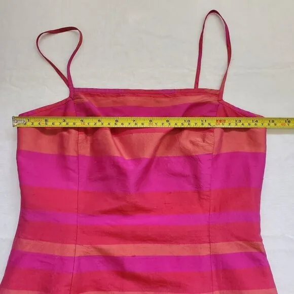 Ann Taylor Pink Orange Striped Silk Dupioni Dress Sleeveless Back Zip 2P (A-10)