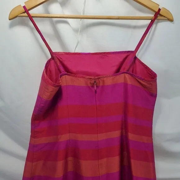 Ann Taylor Pink Orange Striped Silk Dupioni Dress Sleeveless Back Zip 2P (A-10)