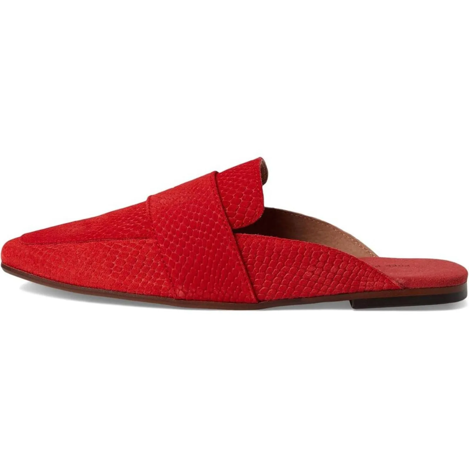 At Ease Red Suede Embossed Flat Loafers