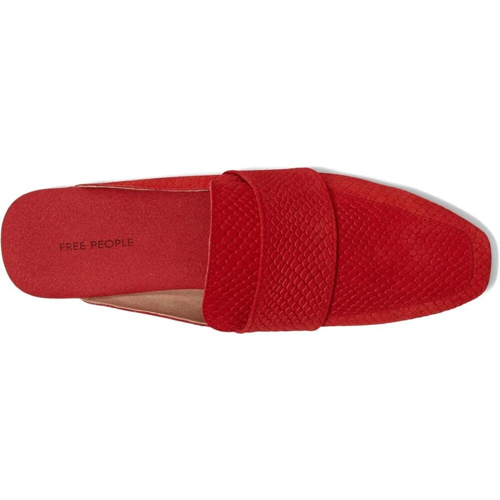 At Ease Red Suede Embossed Flat Loafers