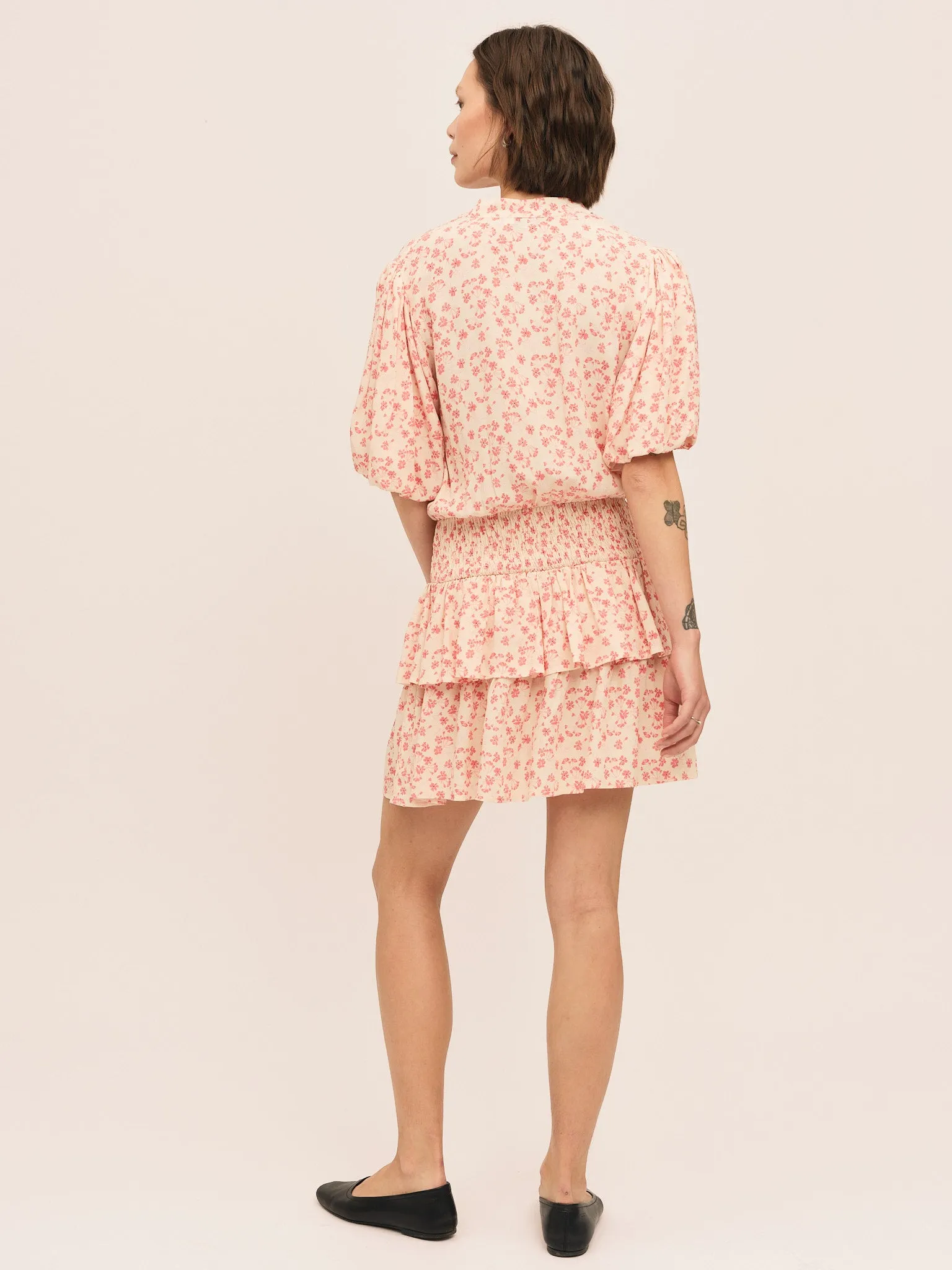Athilda Smock Dress - Cream Pink Flower