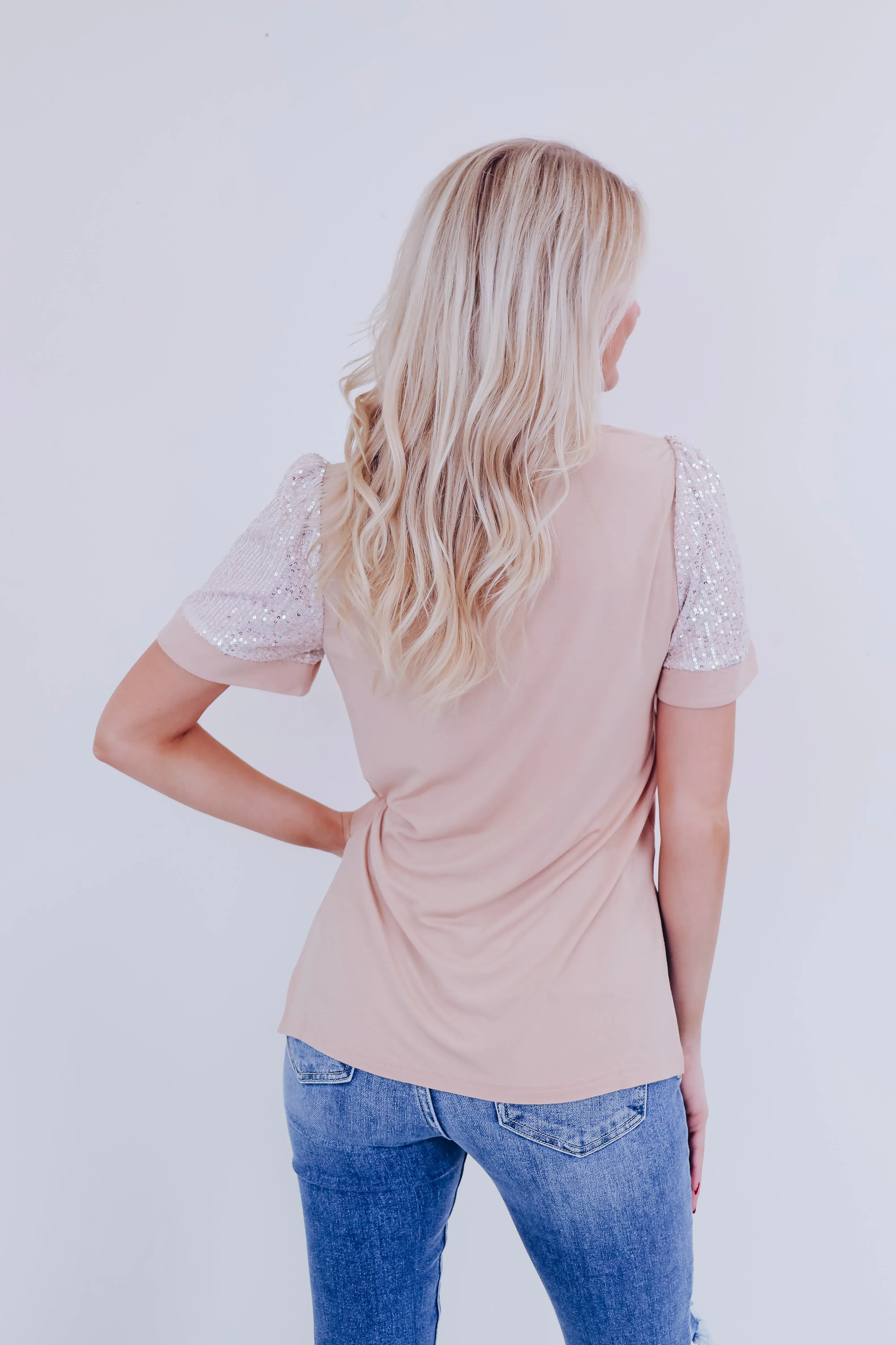 Avana Elevated Sequin Sleeve Top - Cream