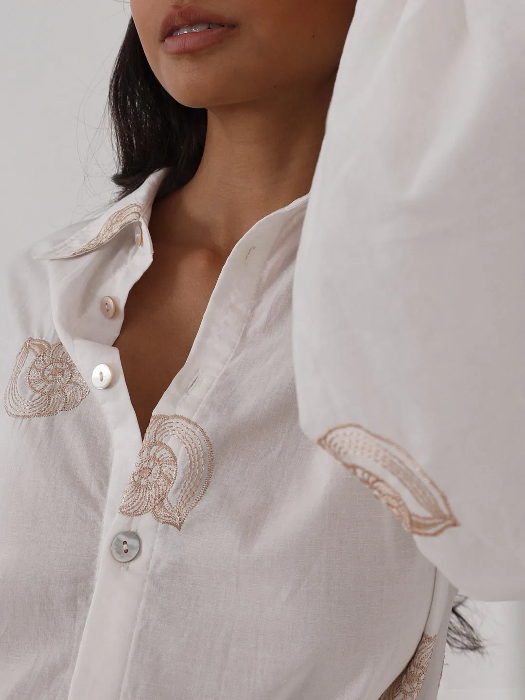 Avia Embroidered Cotton Shirt | White