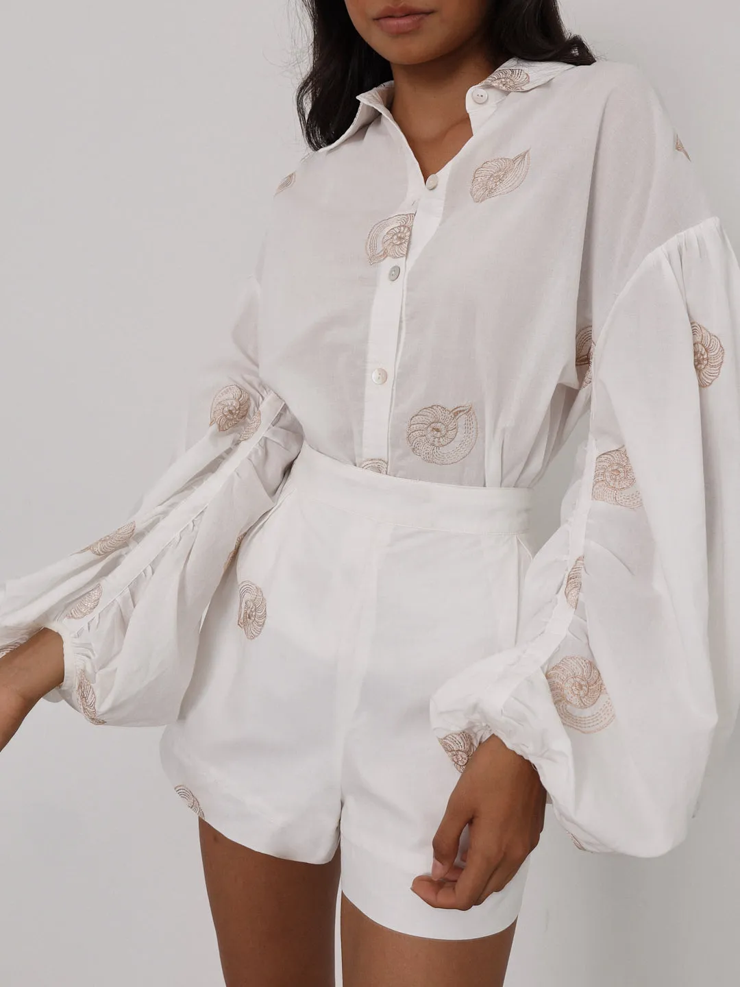 Avia Embroidered Cotton Shirt | White