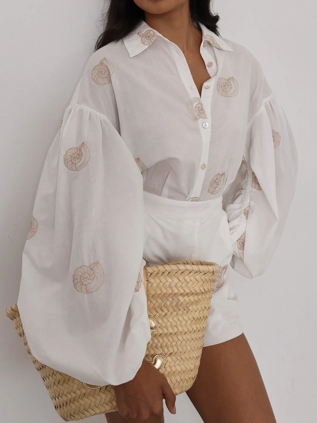 Avia Embroidered Cotton Shirt | White