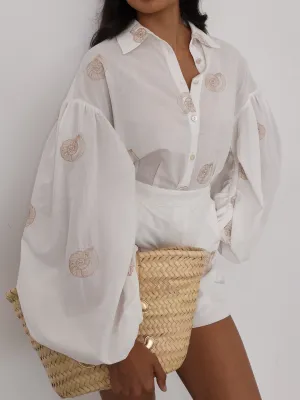 Avia Embroidered Cotton Shirt | White