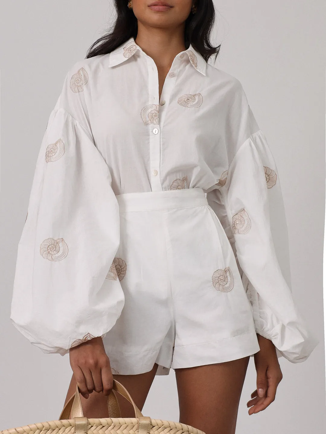 Avia Embroidered Cotton Shirt | White