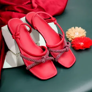 Beaded Elegance Sandal - Red