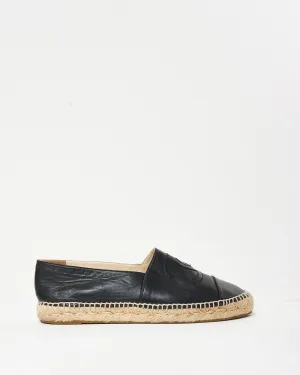 Chanel Black Leather CC Logo Espadrilles - 40