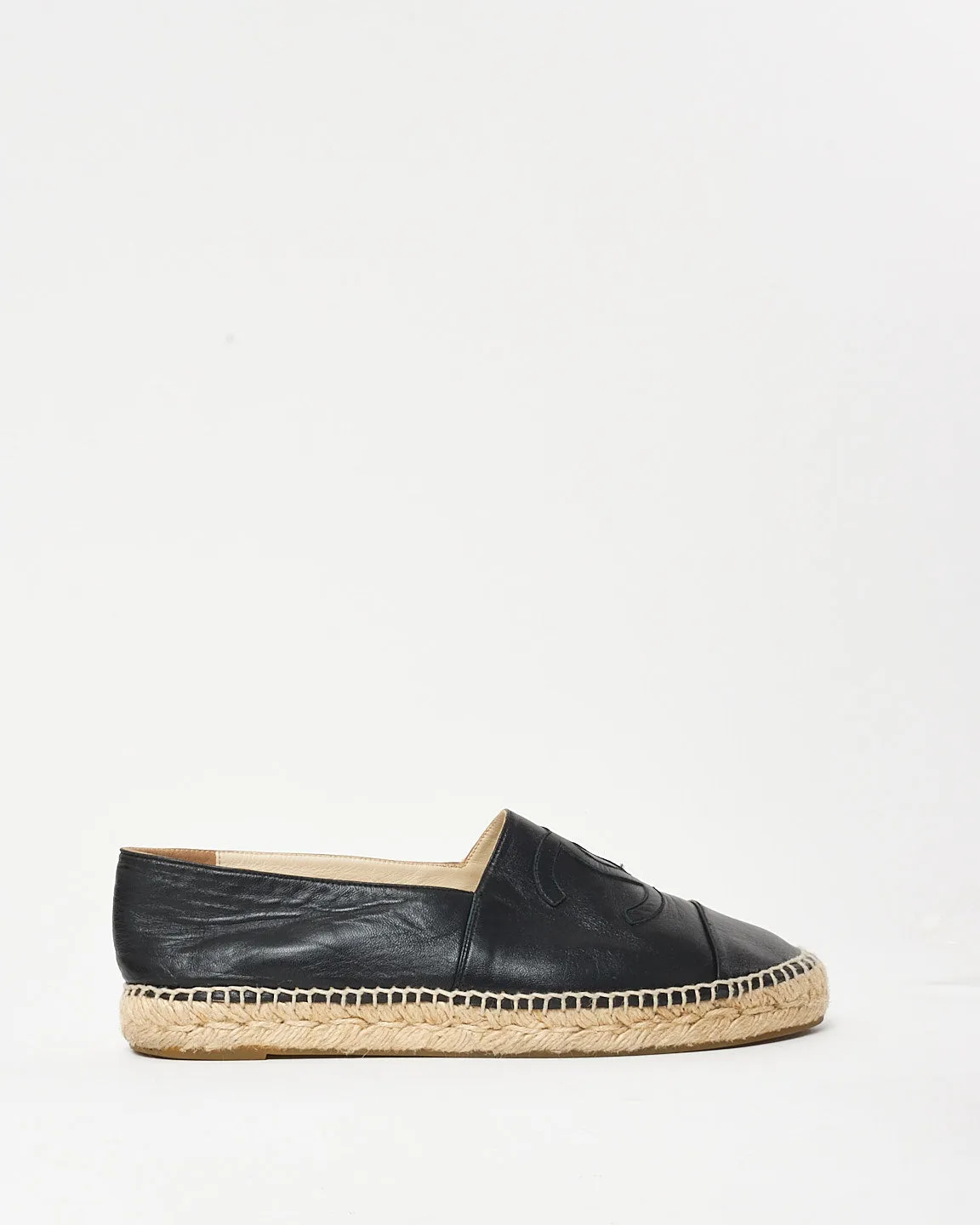 Chanel Black Leather CC Logo Espadrilles - 40