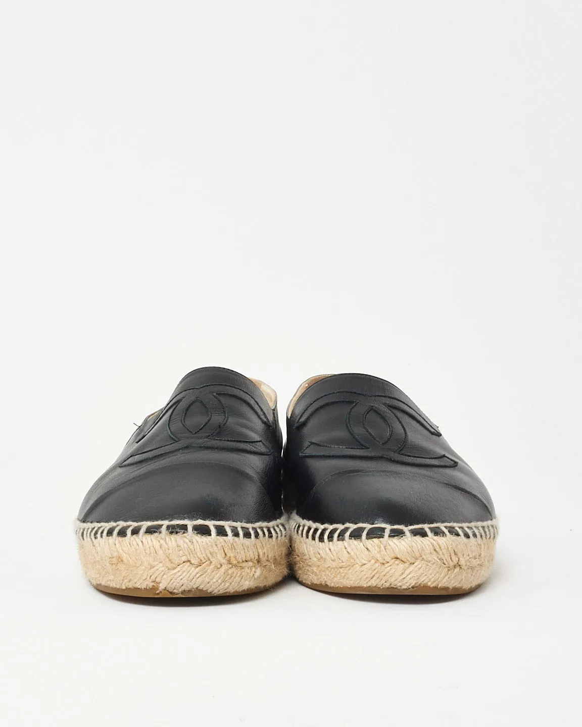 Chanel Black Leather CC Logo Espadrilles - 40