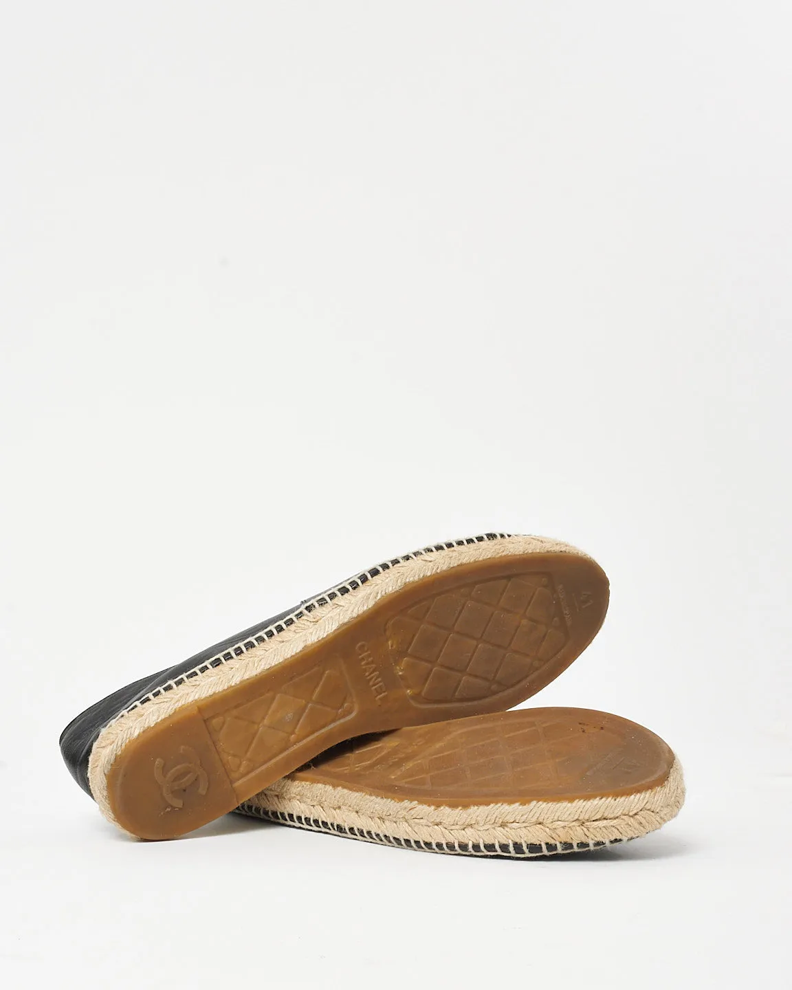 Chanel Black Leather CC Logo Espadrilles - 40