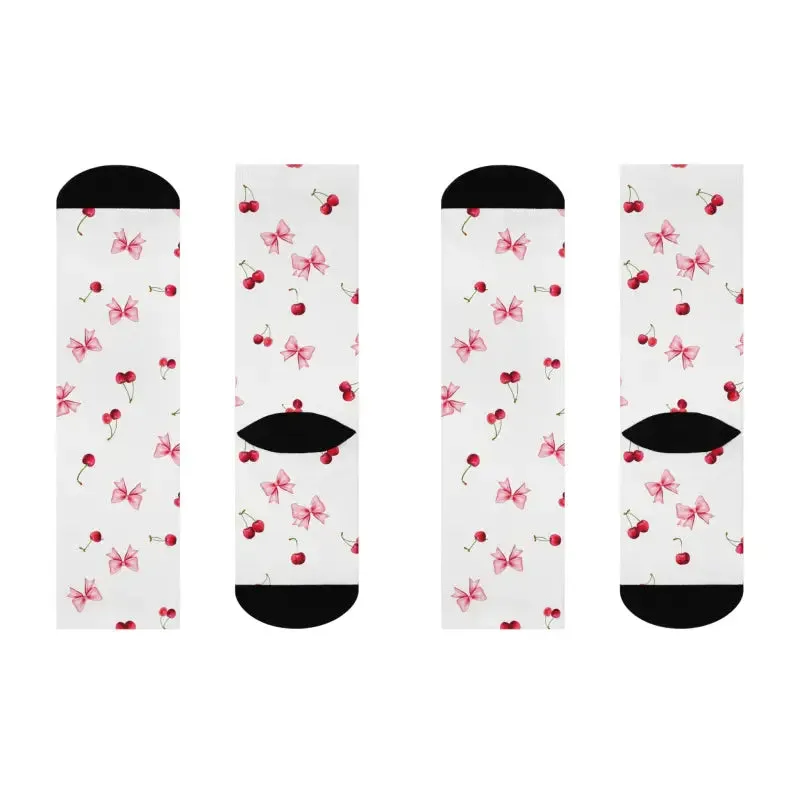 Cherry Bow Cushioned Crew Socks for Cozy Style