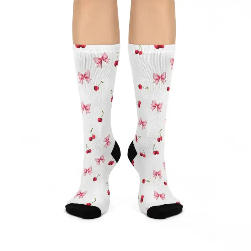 Cherry Bow Cushioned Crew Socks for Cozy Style