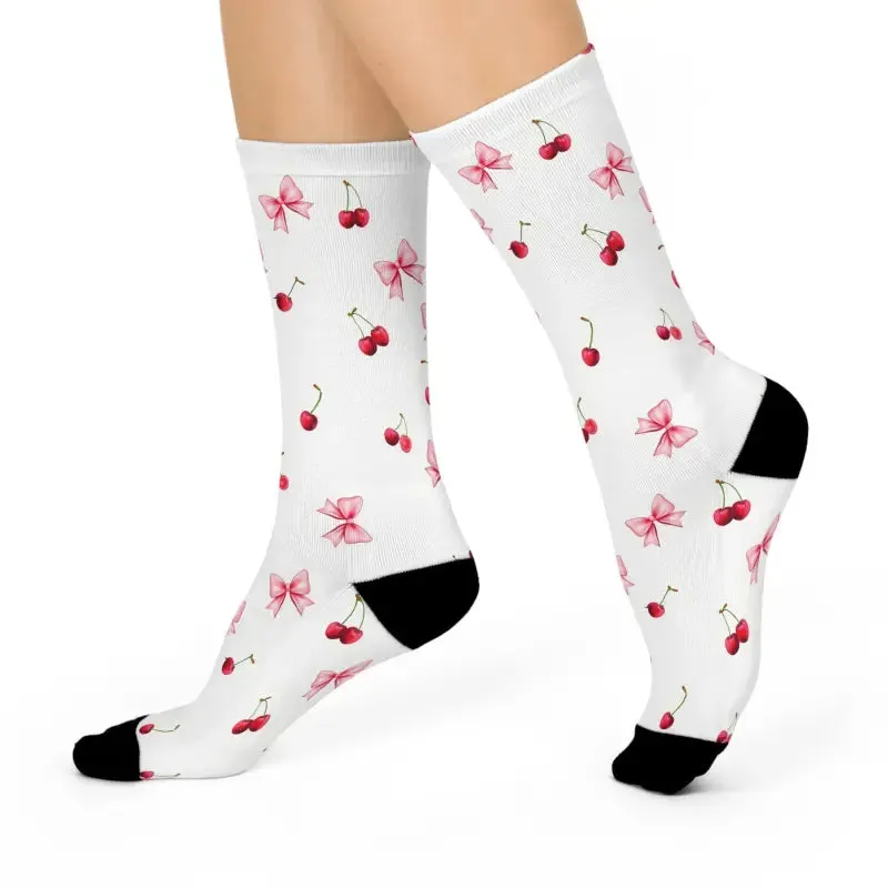 Cherry Bow Cushioned Crew Socks for Cozy Style