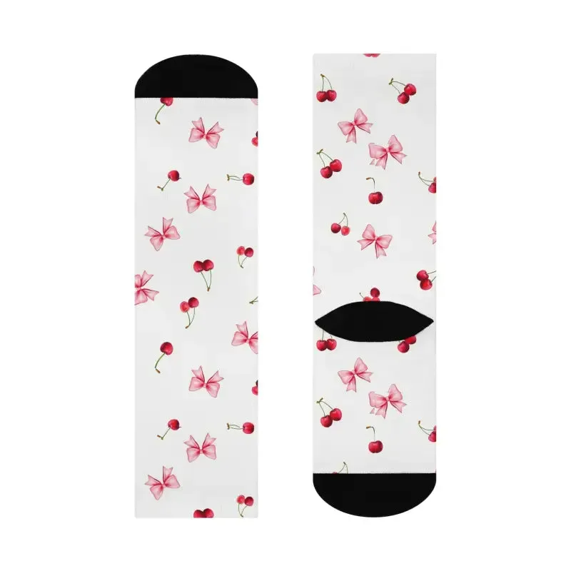 Cherry Bow Cushioned Crew Socks for Cozy Style
