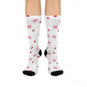 Cherry Bow Cushioned Crew Socks for Cozy Style