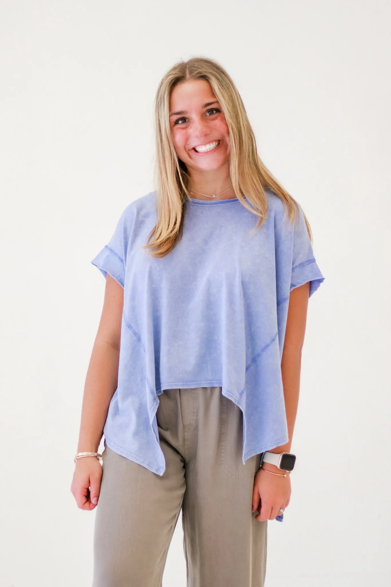 Chill Outing Washed Comfy Knit Top in Blue