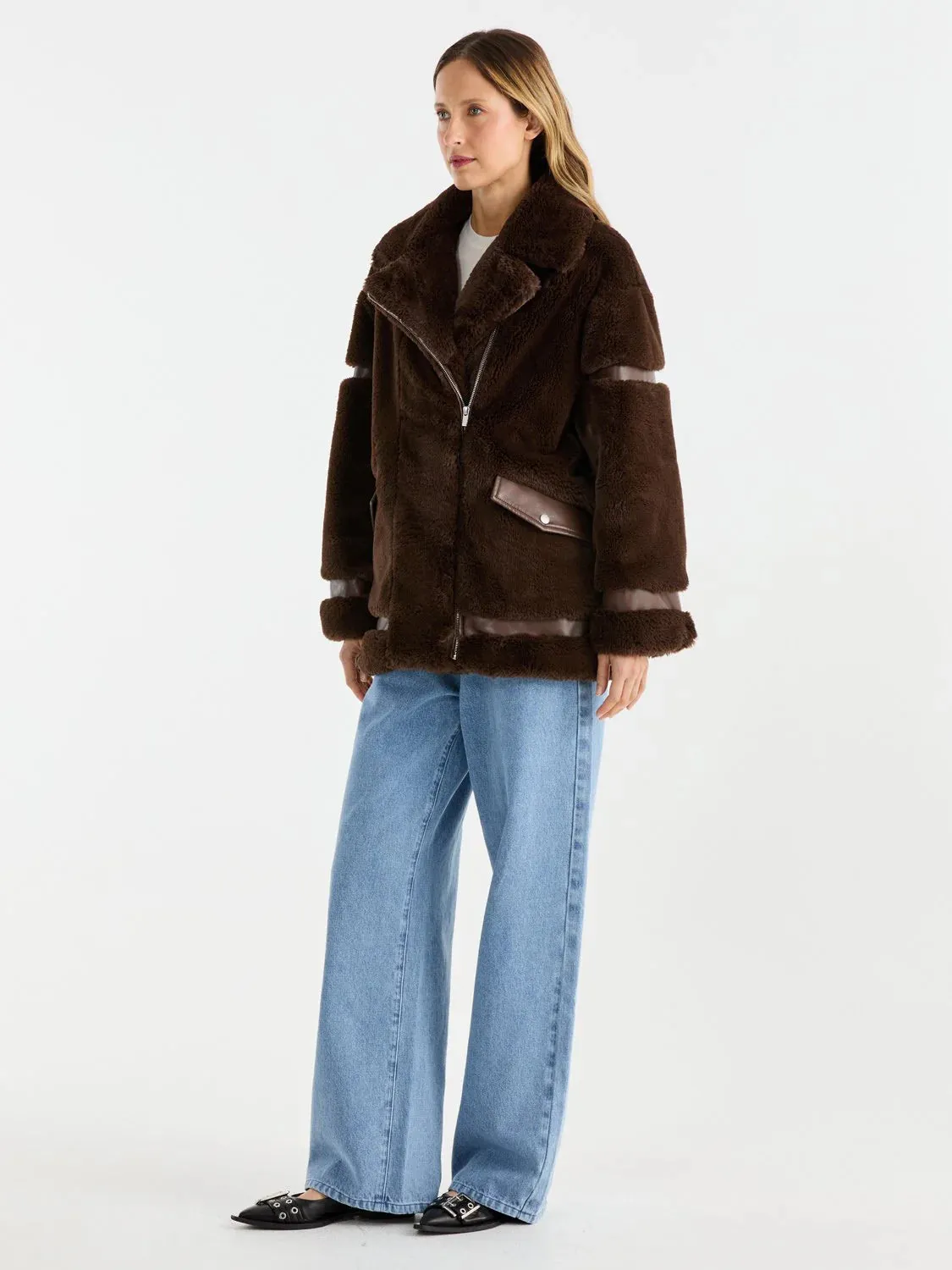 Clover Faux Fur Jacket - Chocolate