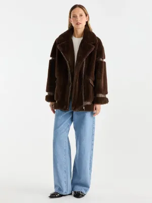 Clover Faux Fur Jacket - Chocolate