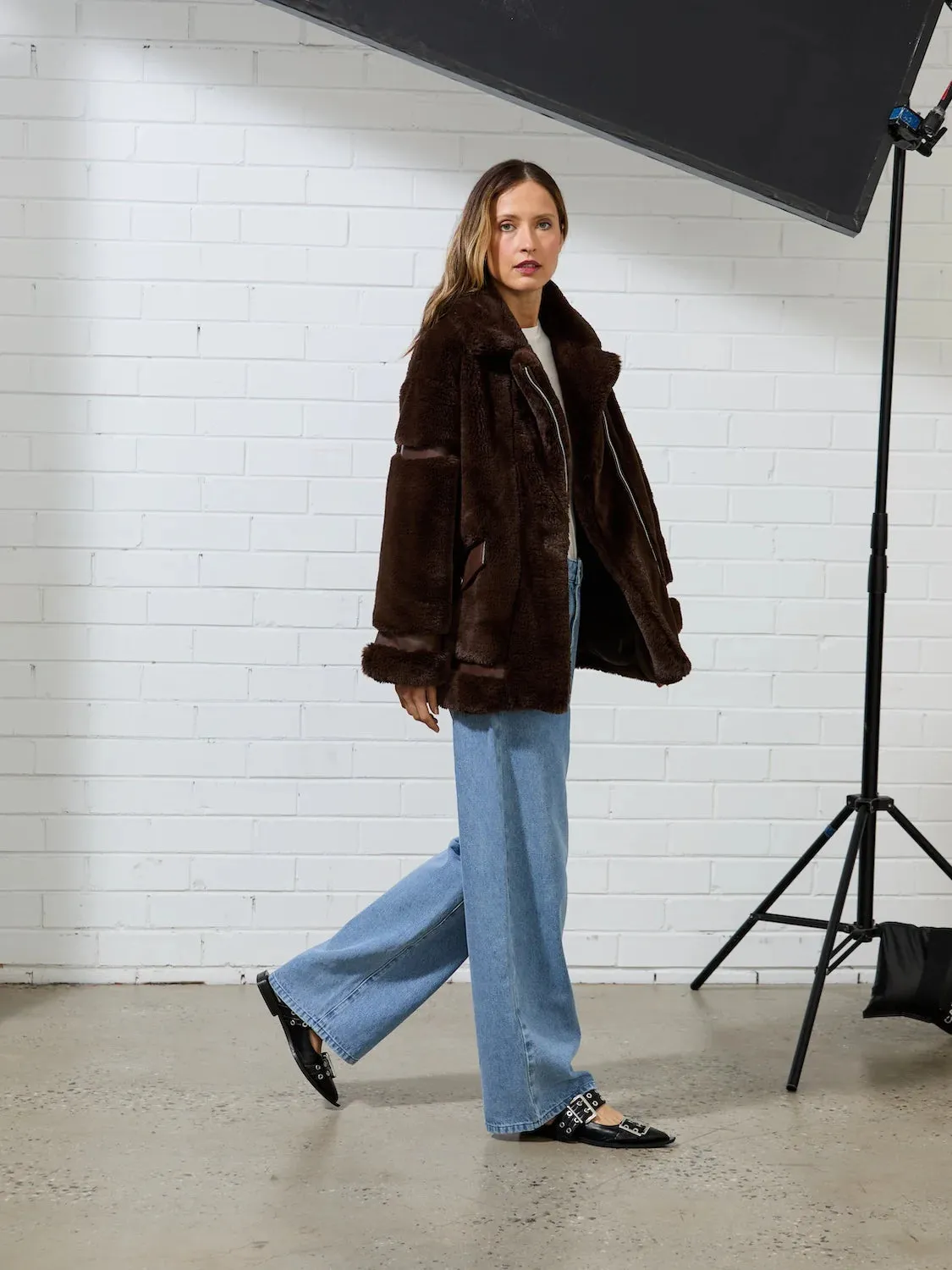 Clover Faux Fur Jacket - Chocolate
