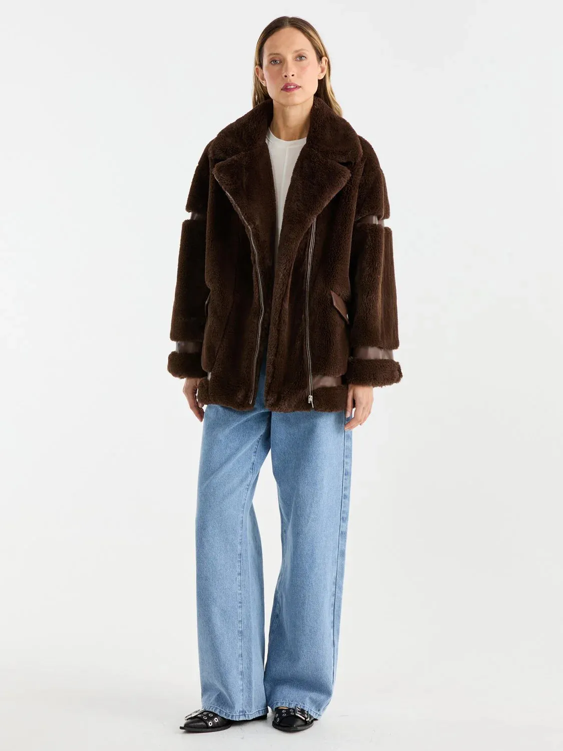Clover Faux Fur Jacket - Chocolate