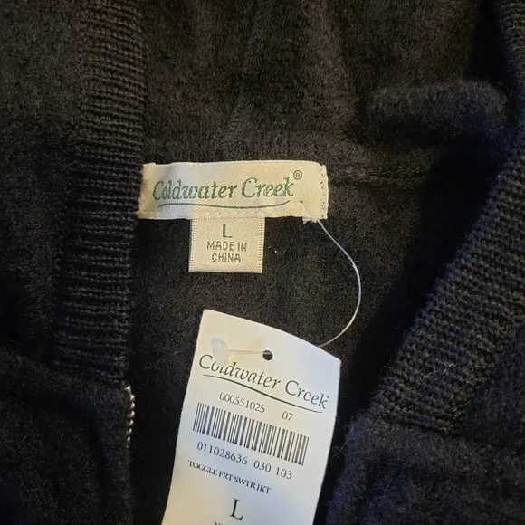 Coldwater Creek Women Hooded Toggle Wool Sweater, Size L, Black, Winter