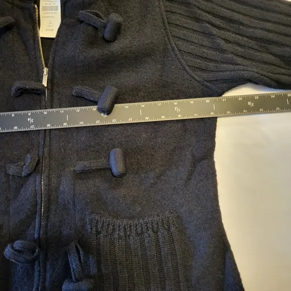 Coldwater Creek Women Hooded Toggle Wool Sweater, Size L, Black, Winter