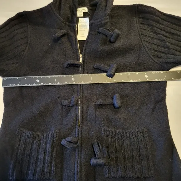Coldwater Creek Women Hooded Toggle Wool Sweater, Size L, Black, Winter