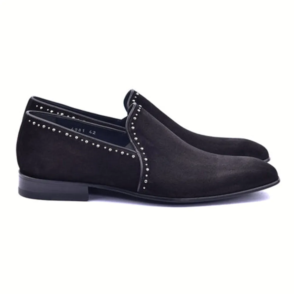 CORRENTE Black Plain Suede Slip On With Studs