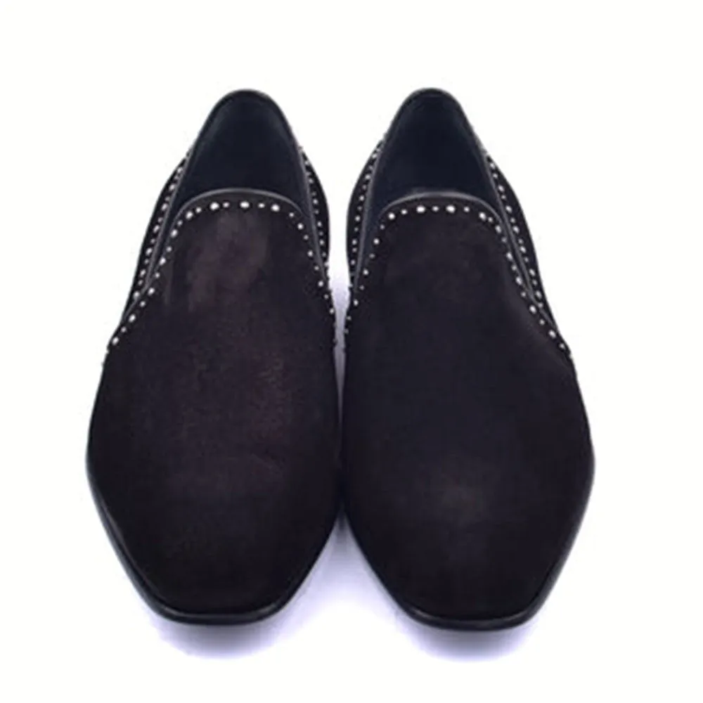 CORRENTE Black Plain Suede Slip On With Studs