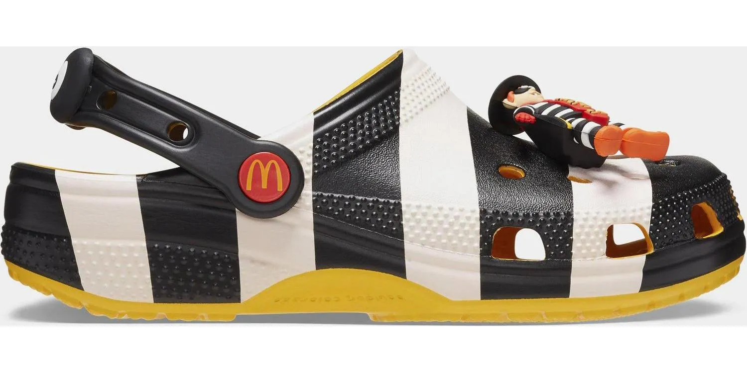 CROCS McDonalds Hamburglar Clog Black White Yellow 209393-066 Slide Sandal