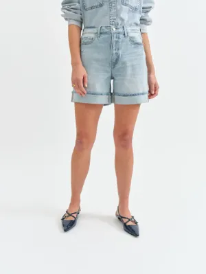 Daze Easy Rider Mid Rise Cuff Denim Short in Dew Drop