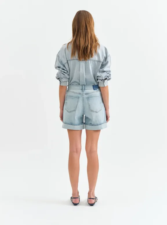 Daze Easy Rider Mid Rise Cuff Denim Short in Dew Drop