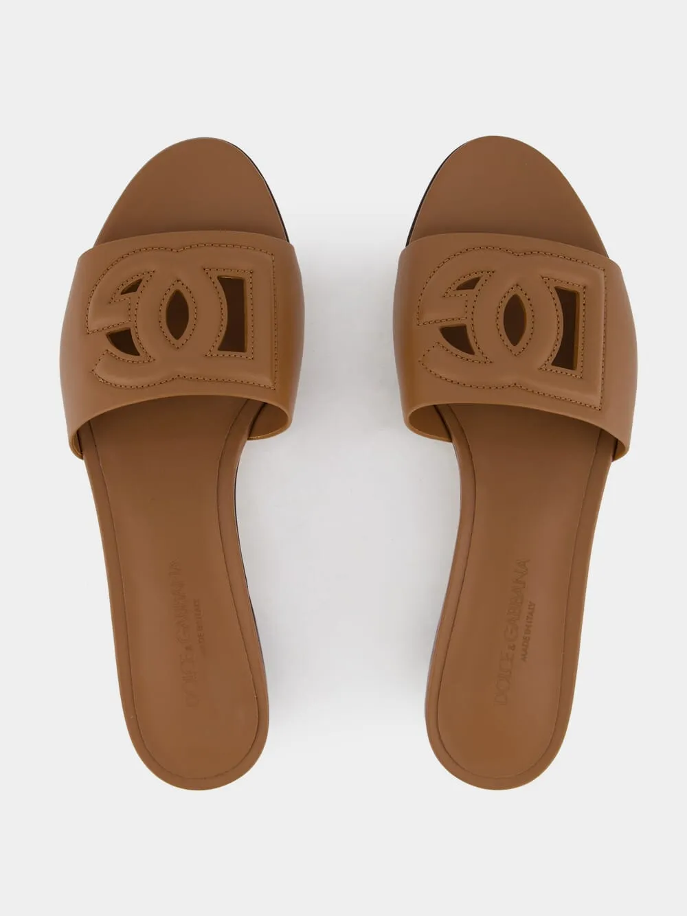 DG Logo Brown Calfskin Sliders