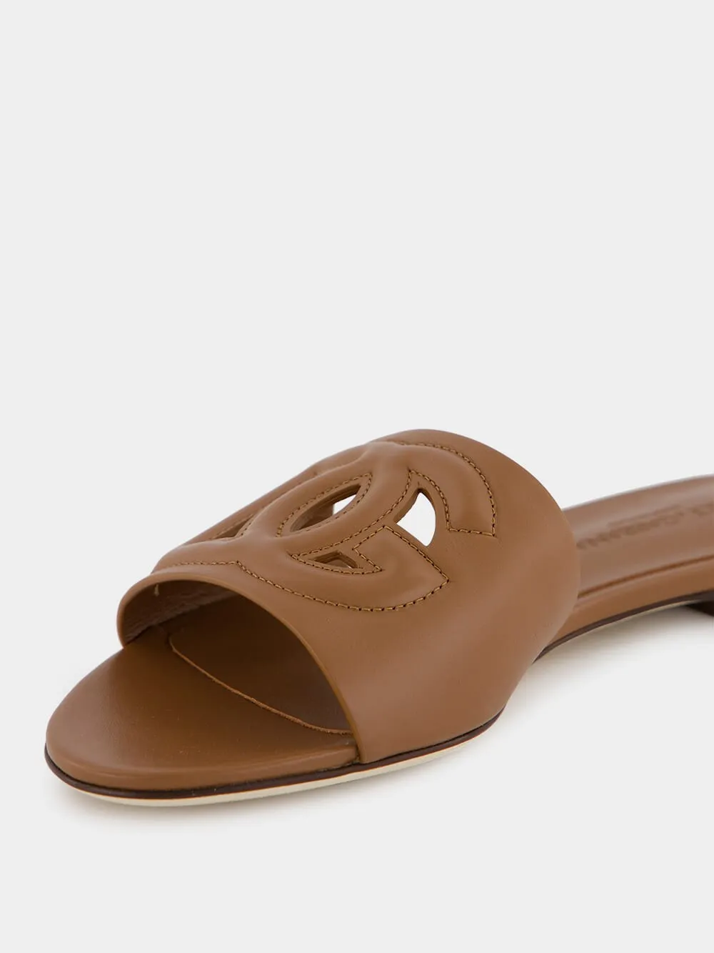 DG Logo Brown Calfskin Sliders