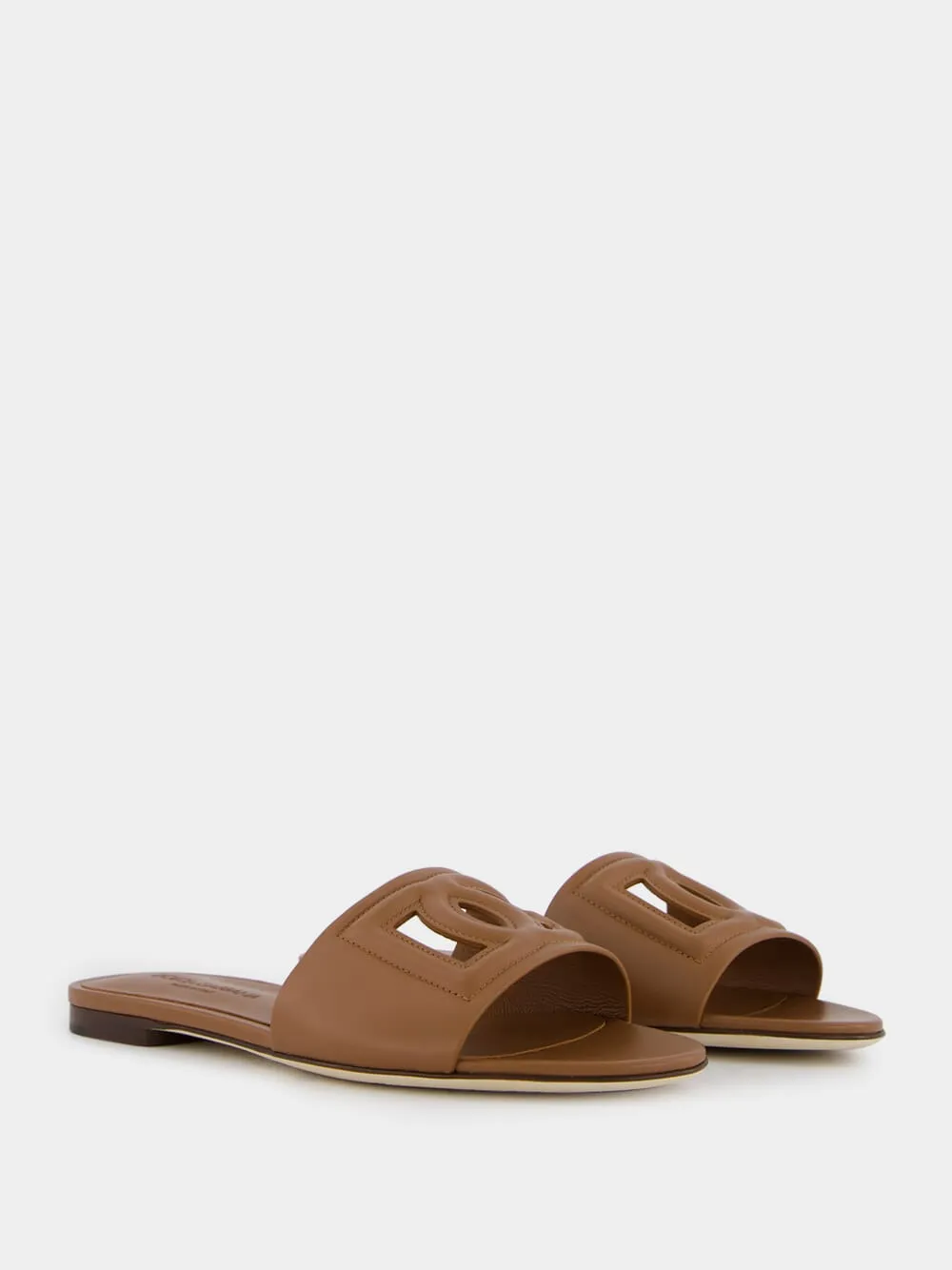 DG Logo Brown Calfskin Sliders