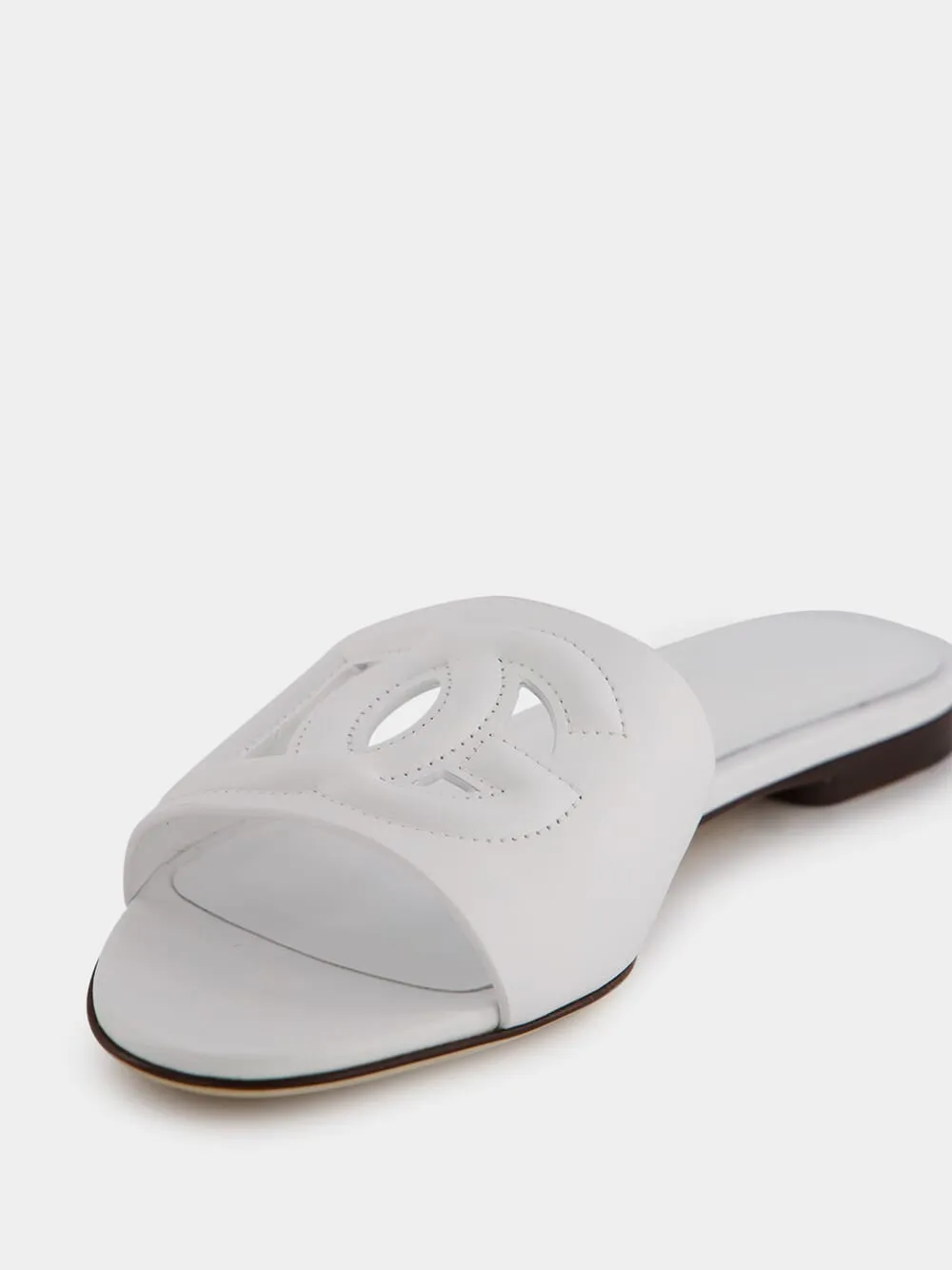 DG Logo White Calfskin Sliders