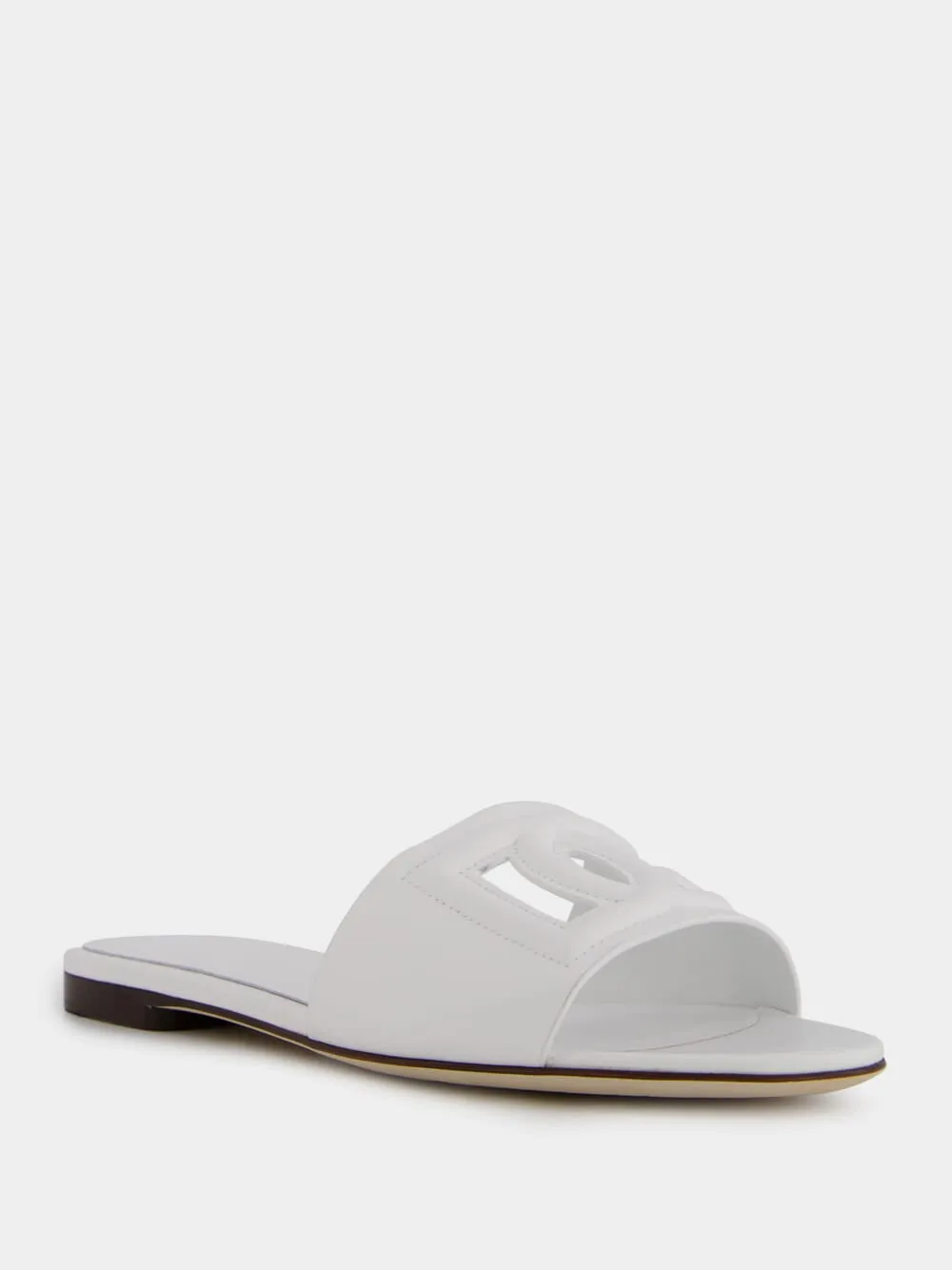 DG Logo White Calfskin Sliders