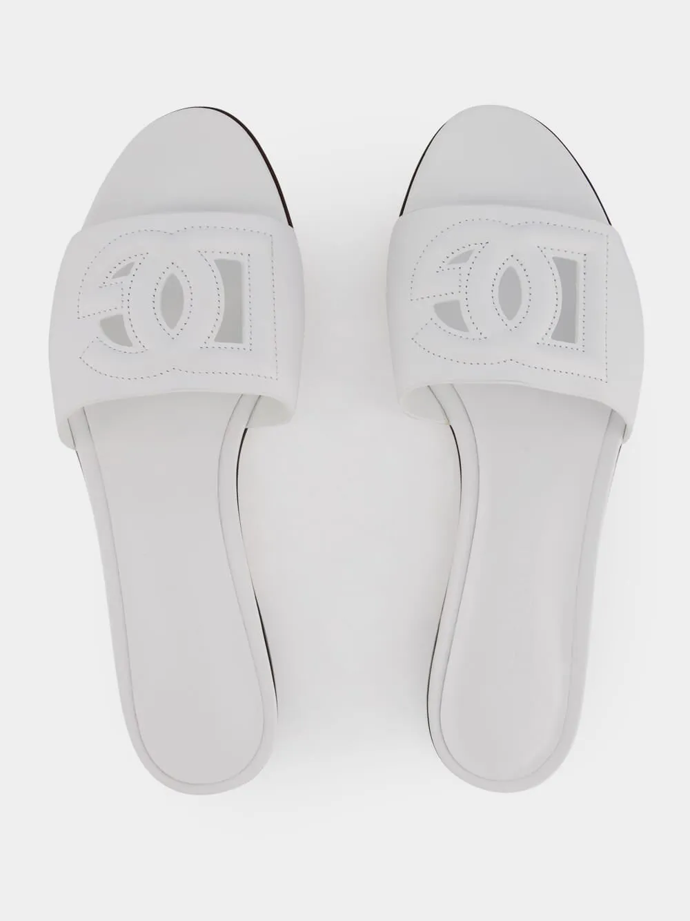 DG Logo White Calfskin Sliders