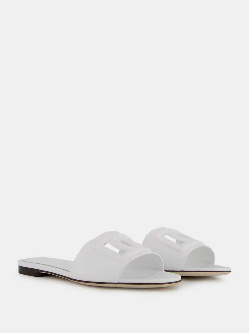 DG Logo White Calfskin Sliders